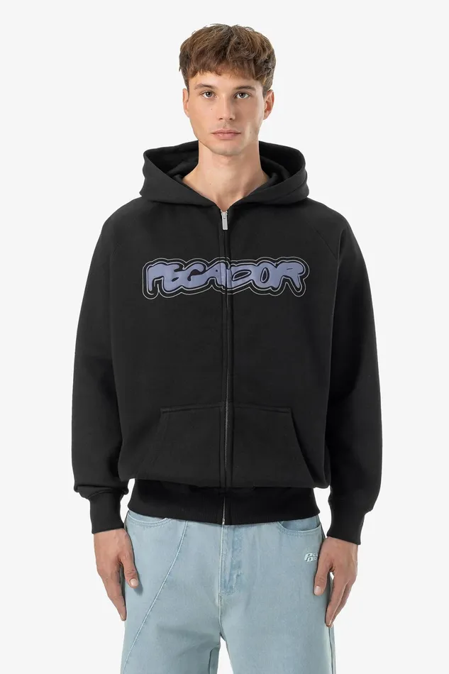 Men Pegador Zip Hoodies Anclar Oversized Raglan Sweat Jacket Washed Black