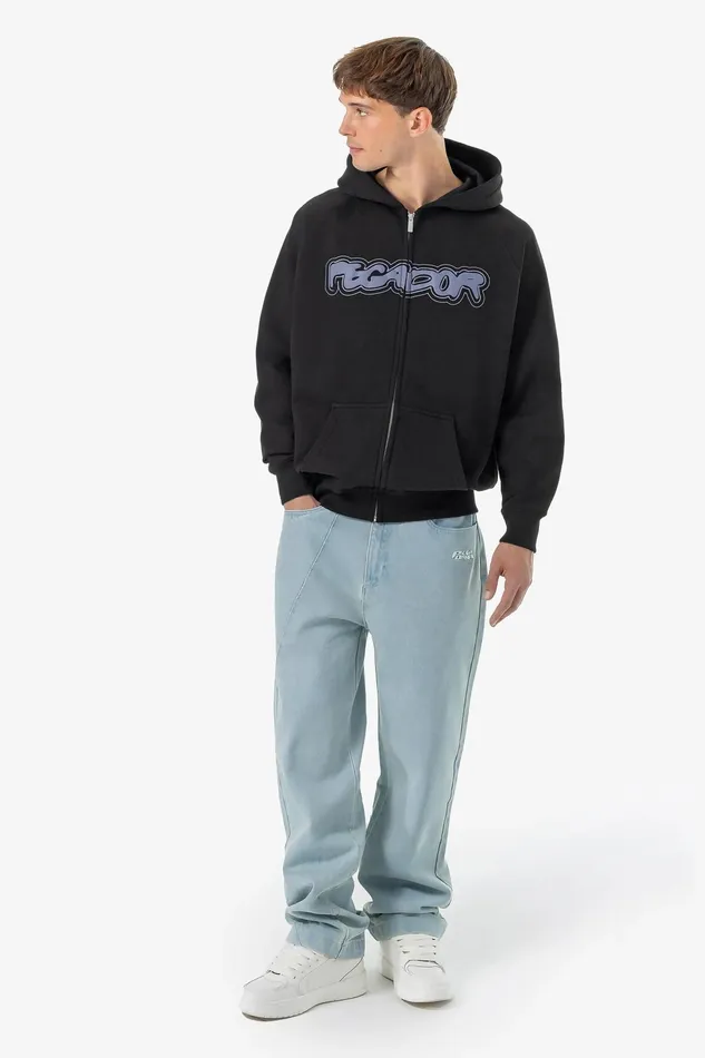 Men Pegador Zip Hoodies Anclar Oversized Raglan Sweat Jacket Washed Black Men Pegador Zip Hoodies Anclar Oversized Raglan Sweat Jacket Washed Black
