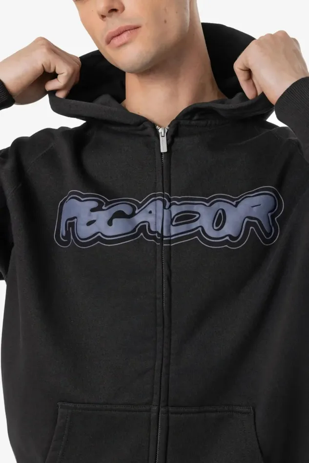 Men Pegador Zip Hoodies Anclar Oversized Raglan Sweat Jacket Washed Black Men Pegador Zip Hoodies Anclar Oversized Raglan Sweat Jacket Washed Black