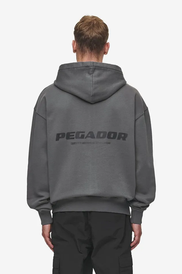Men Pegador Zip Hoodies Colne Logo Oversized Sweat Jacket Washed Anthracite Black