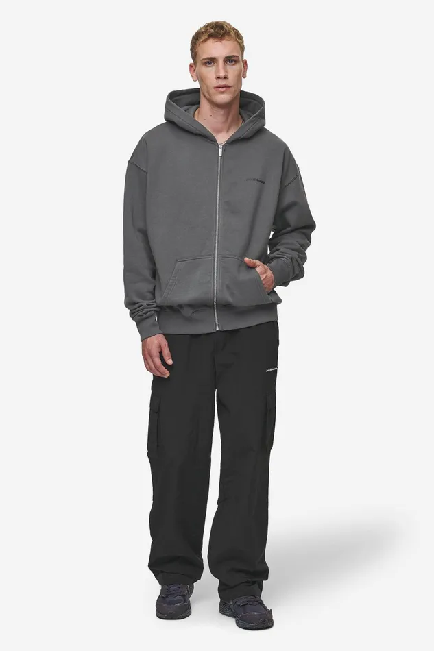 Men Pegador Zip Hoodies Colne Logo Oversized Sweat Jacket Washed Anthracite Black