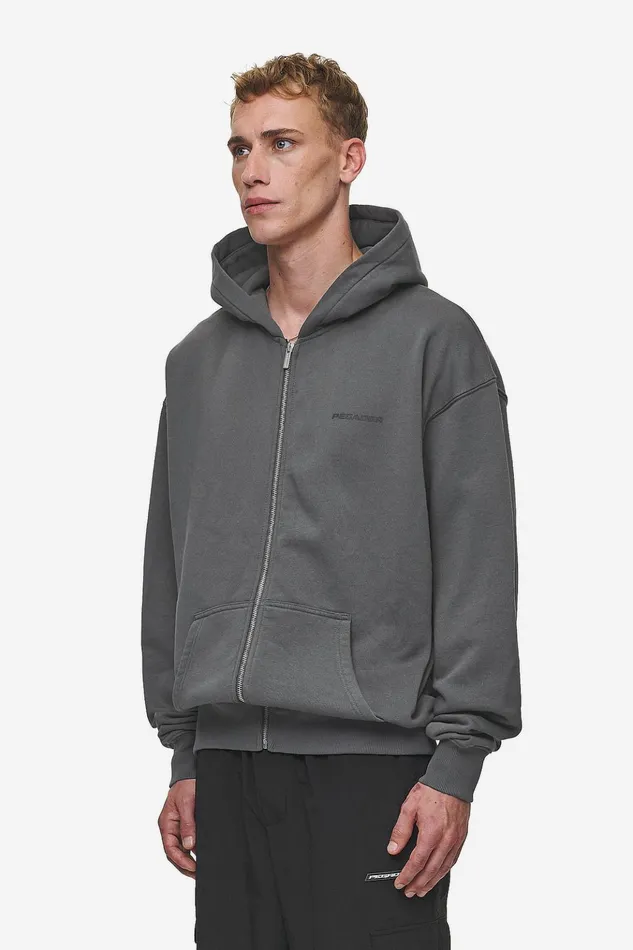 Men Pegador Zip Hoodies Colne Logo Oversized Sweat Jacket Washed Anthracite Black