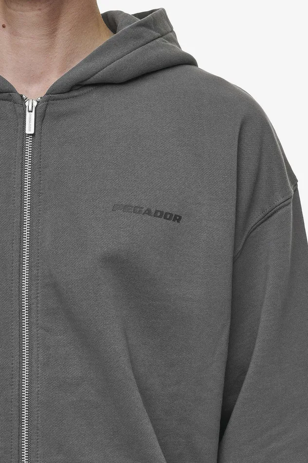 Men Pegador Zip Hoodies Colne Logo Oversized Sweat Jacket Washed Anthracite Black