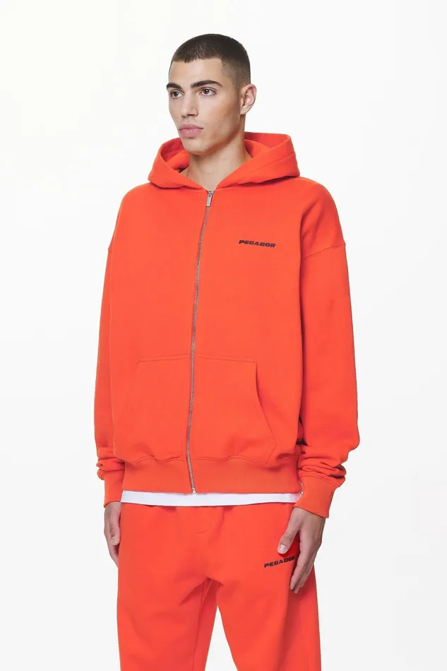 Men Pegador Zip Hoodies Logo Oversized Sweat Jacket Washed Signal Red Gum Men Pegador Zip Hoodies Logo Oversized Sweat Jacket Washed Signal Red Gum