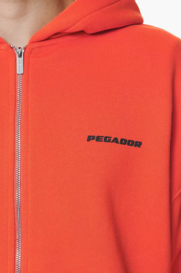 Men Pegador Zip Hoodies Logo Oversized Sweat Jacket Washed Signal Red Gum Men Pegador Zip Hoodies Logo Oversized Sweat Jacket Washed Signal Red Gum
