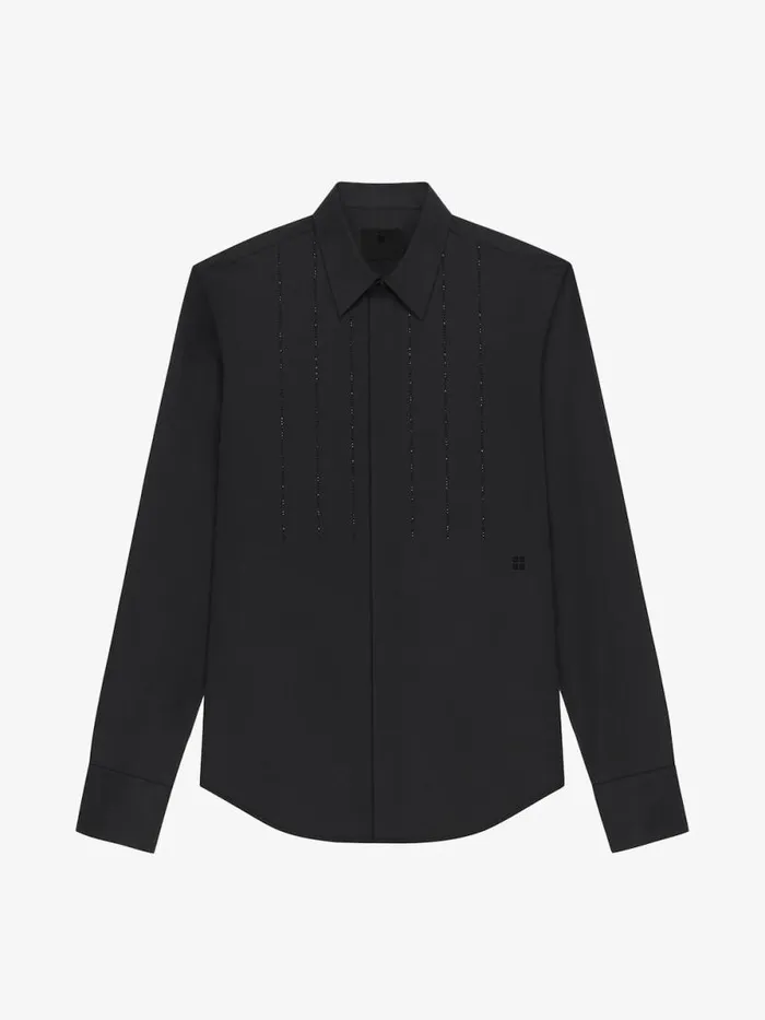 Men Shirts Givenchy Shirt In Poplin With Embroidered Front Panel Black