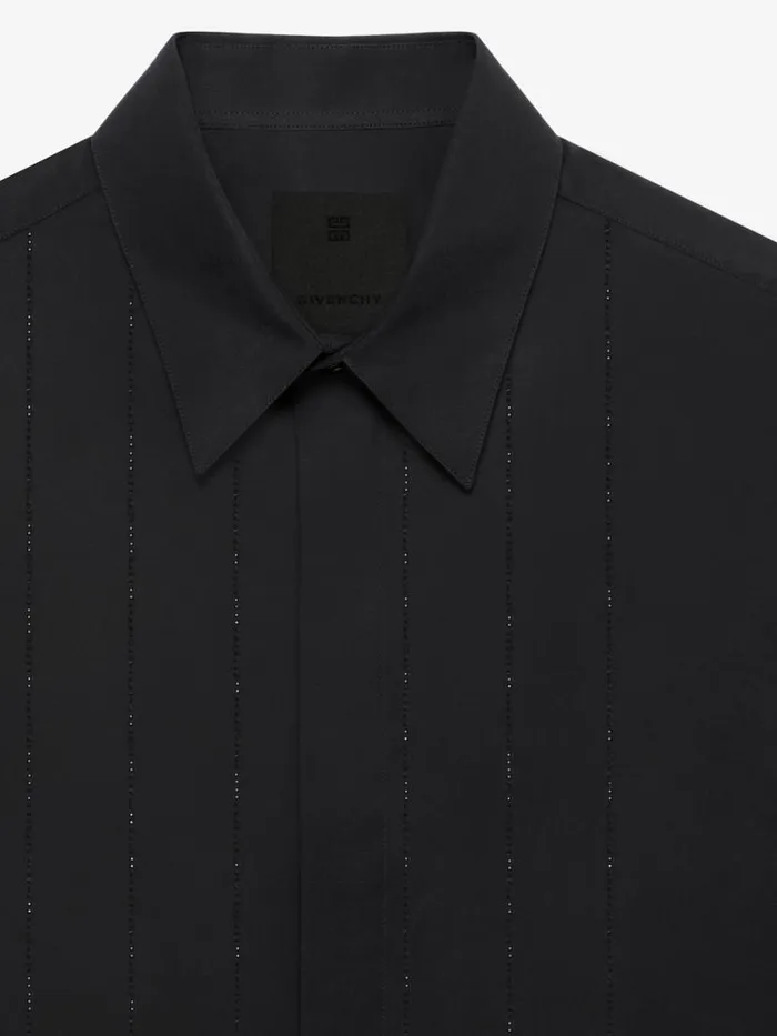Men Shirts Givenchy Shirt In Poplin With Embroidered Front Panel Black Men Shirts Givenchy Shirt In Poplin With Embroidered Front Panel Black