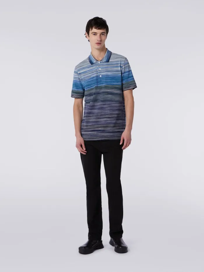 Men ShortSleeved Polo Shirt In Slub Cotton Piqu Multicoloured Missoni Polos and Tshirts
