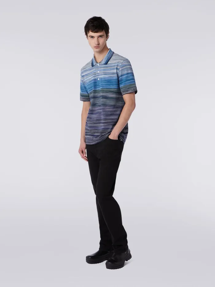 Men ShortSleeved Polo Shirt In Slub Cotton Piqu Multicoloured Missoni Polos and Tshirts