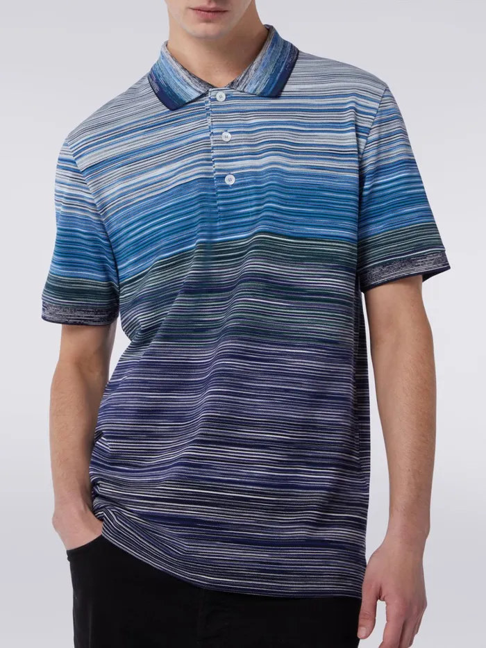 Men ShortSleeved Polo Shirt In Slub Cotton Piqu Multicoloured Missoni Polos and Tshirts