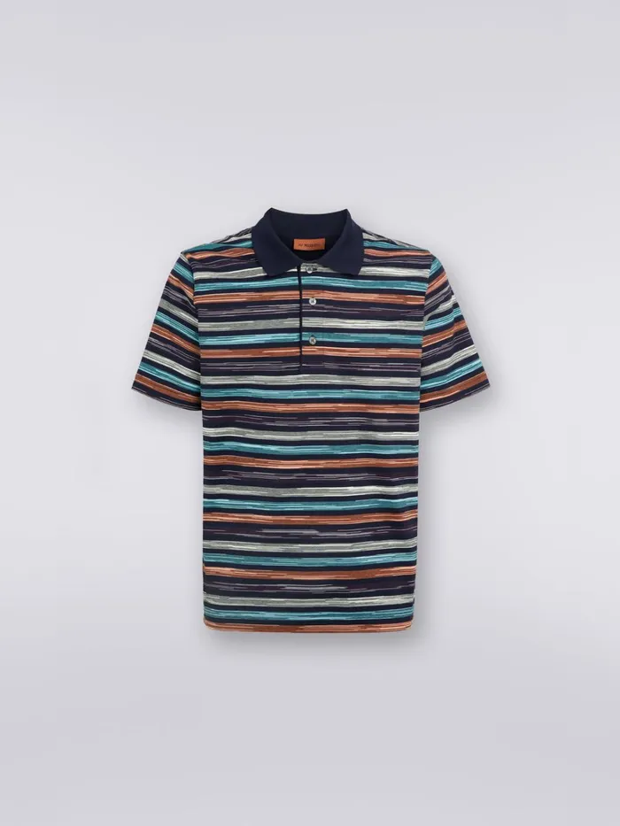 Men Slub Cotton Jersey Polo Shirt Multicoloured Missoni Polos and Tshirts