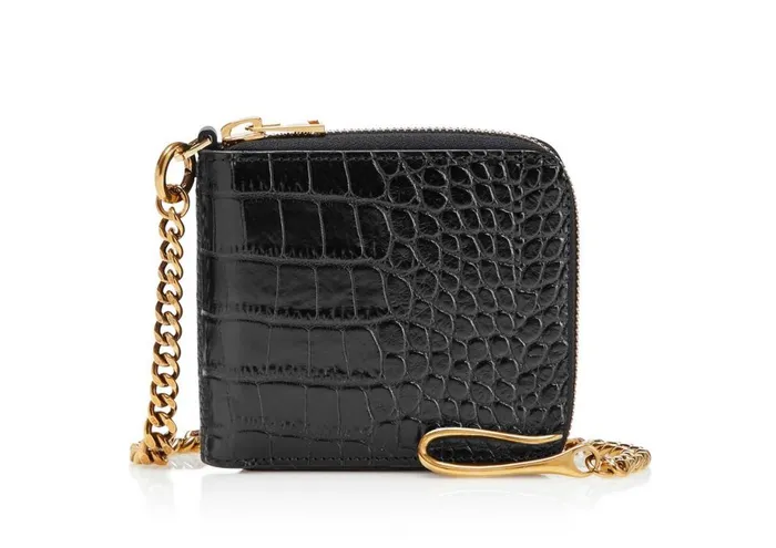 Men Small Leather Goods Tom Ford Alligator Chain Wallet Black