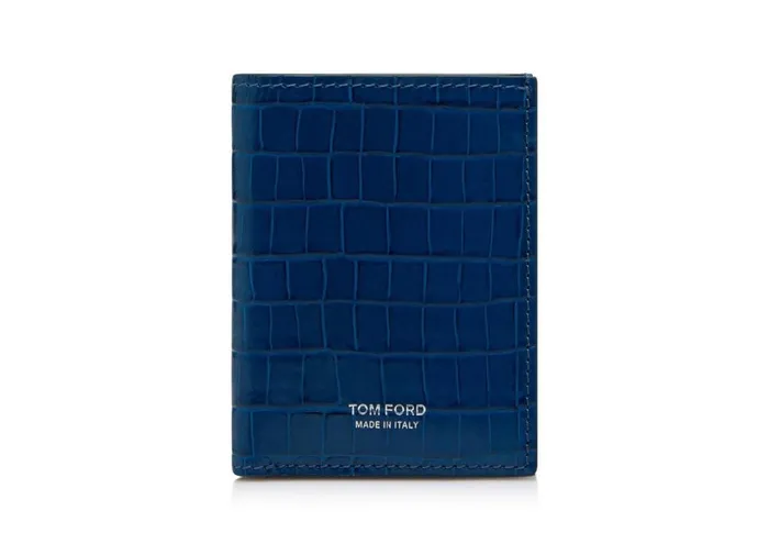 Men Small Leather Goods Tom Ford Glossy Printed Croc Folding Cardholder