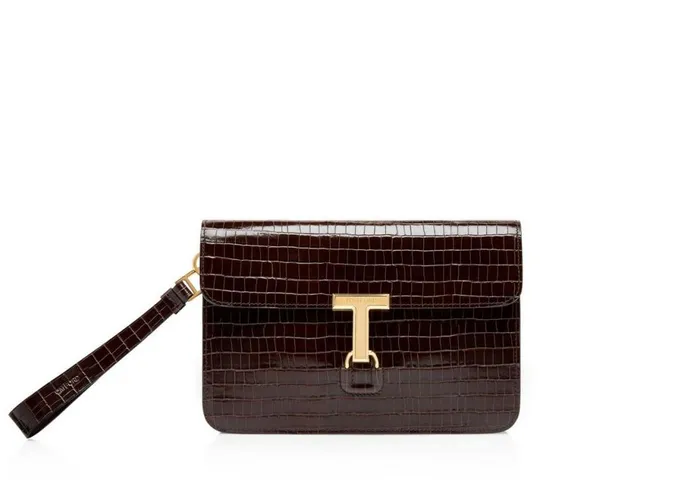 Men Small Leather Goods Tom Ford Glossy Printed Croc T Pin Portfolio