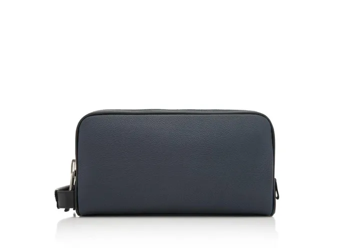 Men Small Leather Goods Tom Ford Grain Leather Double Zip Wash Bag Midnight Blue