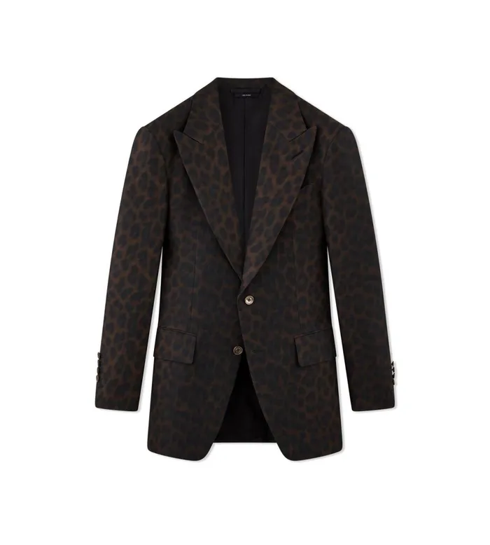 Men Suits Tom Ford Wool Silk Leopard Atticus Jacket Leopard Brown and Black
