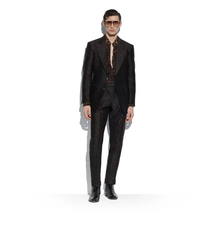 Men Suits Tom Ford Wool Silk Leopard Atticus Jacket Leopard Brown and Black