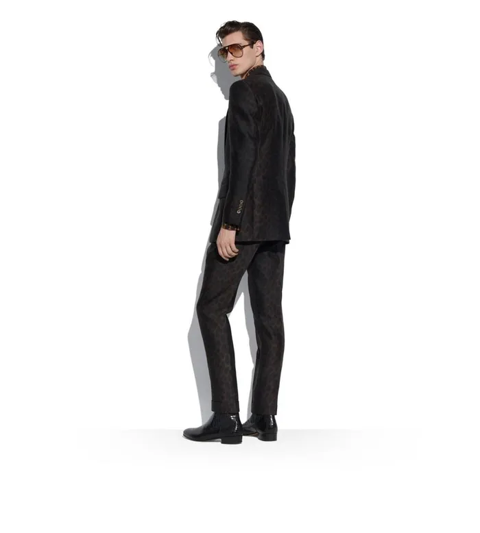Men Suits Tom Ford Wool Silk Leopard Atticus Jacket Leopard Brown and Black