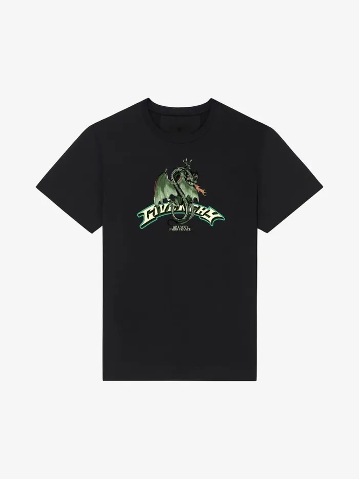 Men TShirts Givenchy Slim Fit Tshirt In Cotton With GIVENCHY Dragon Print Black