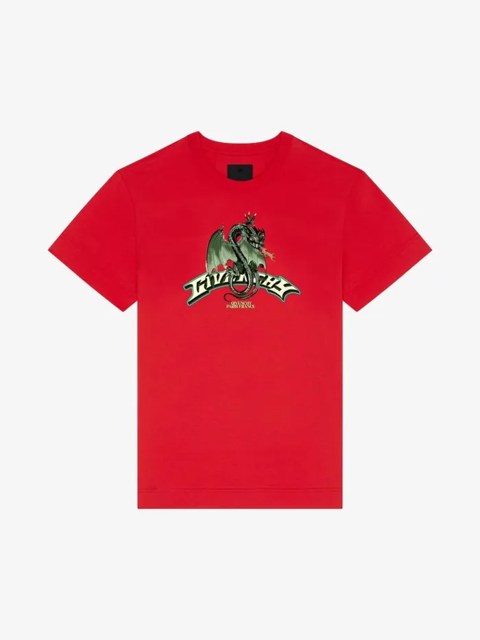 Men TShirts Givenchy Slim Fit Tshirt In Cotton With GIVENCHY Dragon Print Red