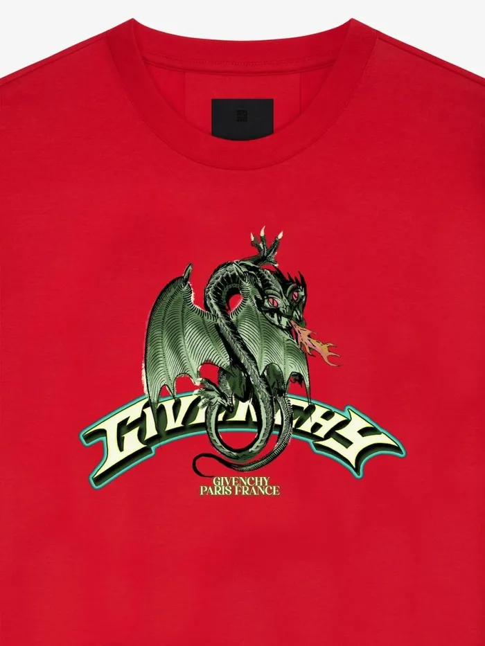 Men TShirts Givenchy Slim Fit Tshirt In Cotton With GIVENCHY Dragon Print Red Men TShirts Givenchy Slim Fit Tshirt In Cotton With GIVENCHY Dragon Print Red