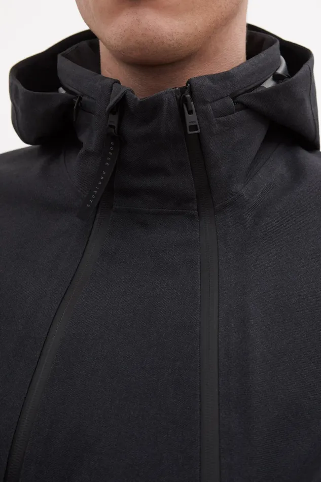 Men Textured Twill GoreTex 3L Stand Collar Jacket Charcoal Grey Norse Projects Outerwear