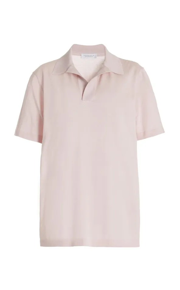Men Tops Gabriela Hearst Stendhal Knit Short Sleeve Polo In Blush Cashmere