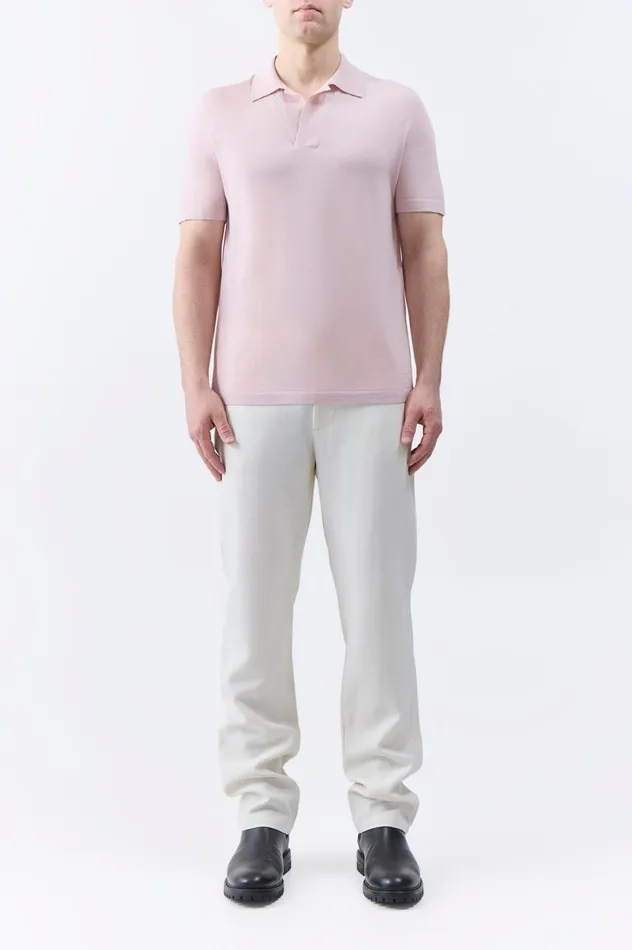 Men Tops Gabriela Hearst Stendhal Knit Short Sleeve Polo In Blush Cashmere