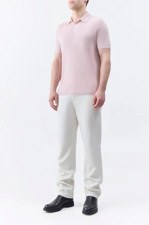 Men Tops Gabriela Hearst Stendhal Knit Short Sleeve Polo In Blush Cashmere