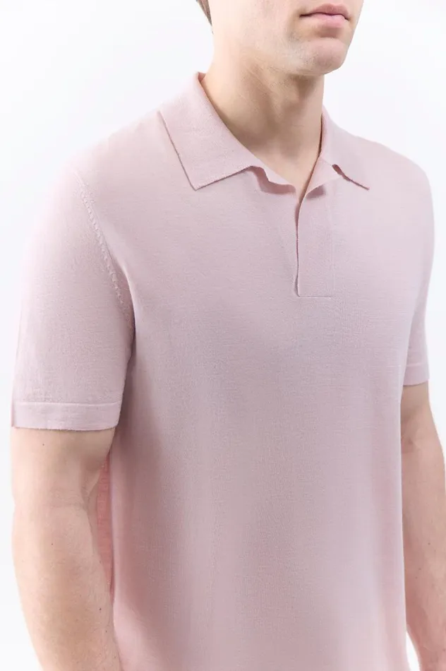 Men Tops Gabriela Hearst Stendhal Knit Short Sleeve Polo In Blush Cashmere