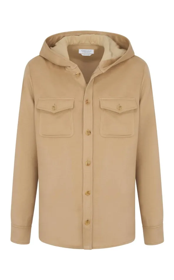 Men Tops Gabriela Hearst Swift Hoodie Shirt In Camel Winter Silk