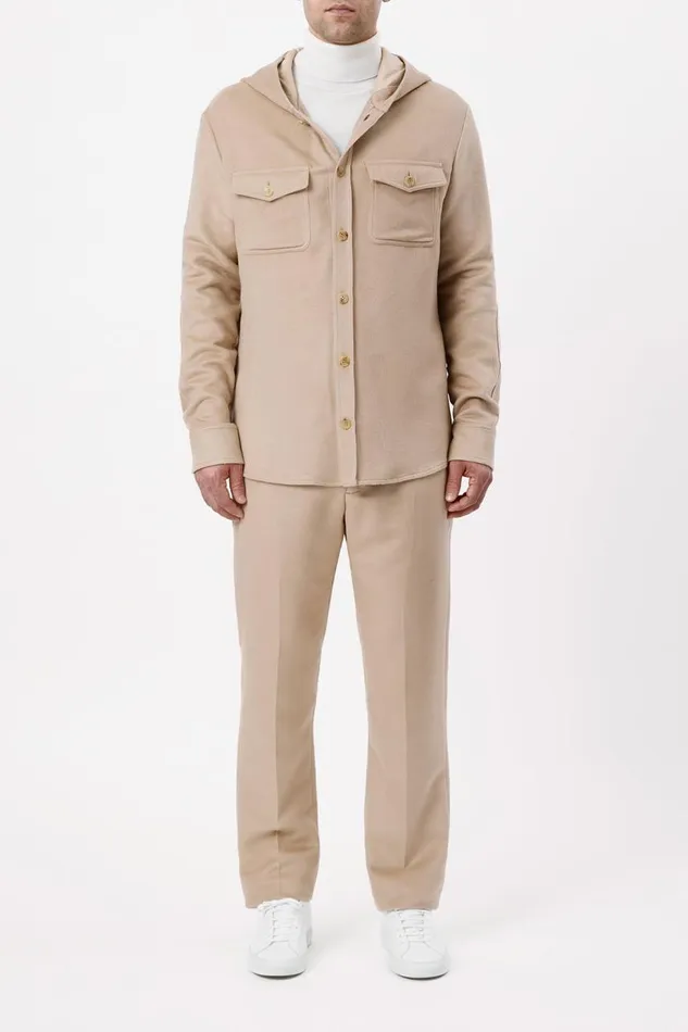 Men Tops Gabriela Hearst Swift Hoodie Shirt In Camel Winter Silk