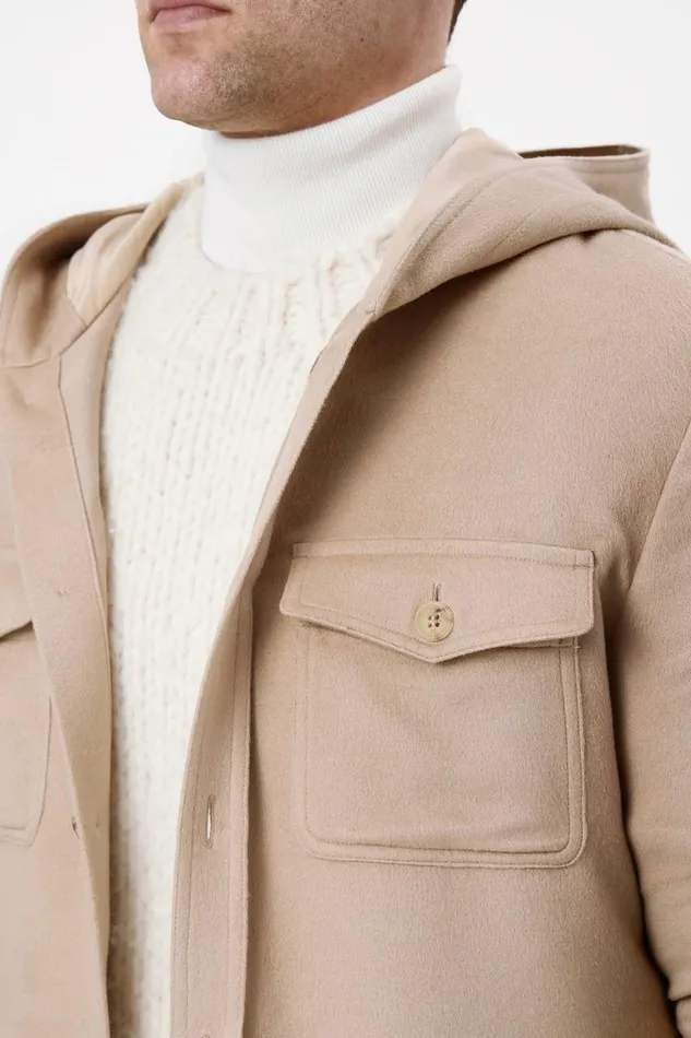 Men Tops Gabriela Hearst Swift Hoodie Shirt In Camel Winter Silk