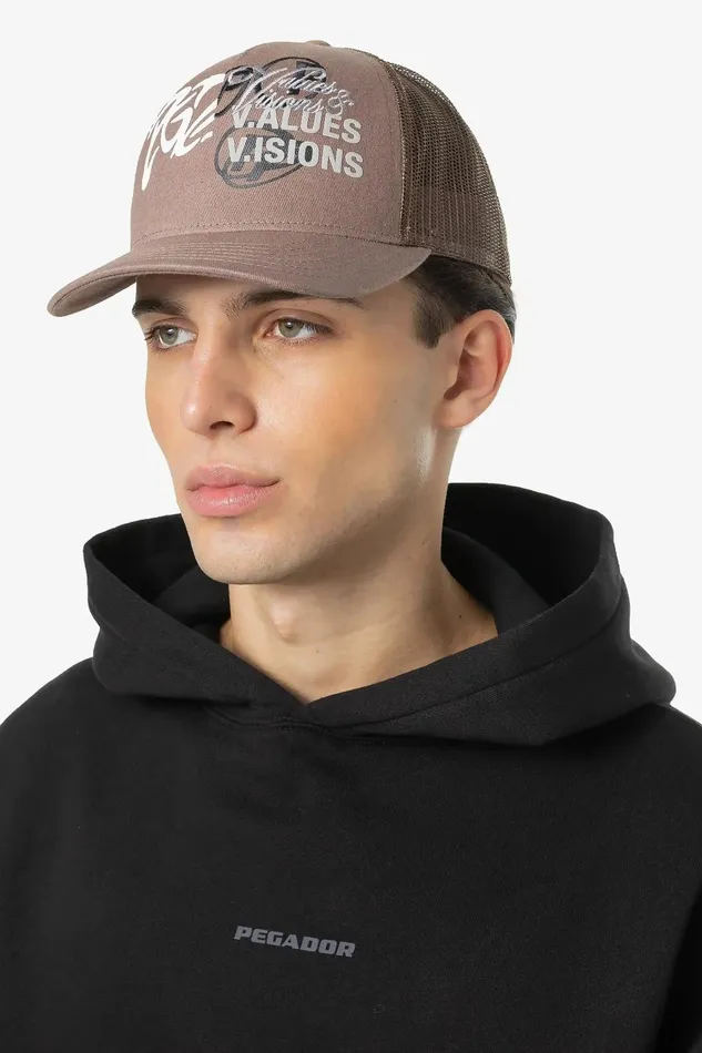 MenWomen Pegador Caps and Hats Zundal Trucker Cap Dust Brown Black
