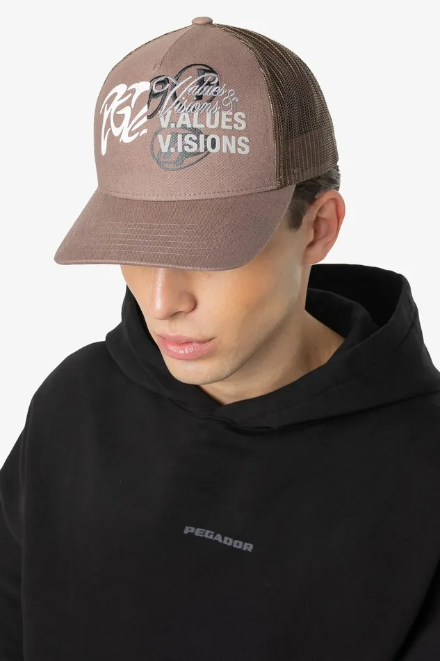 MenWomen Pegador Caps and Hats Zundal Trucker Cap Dust Brown Black
