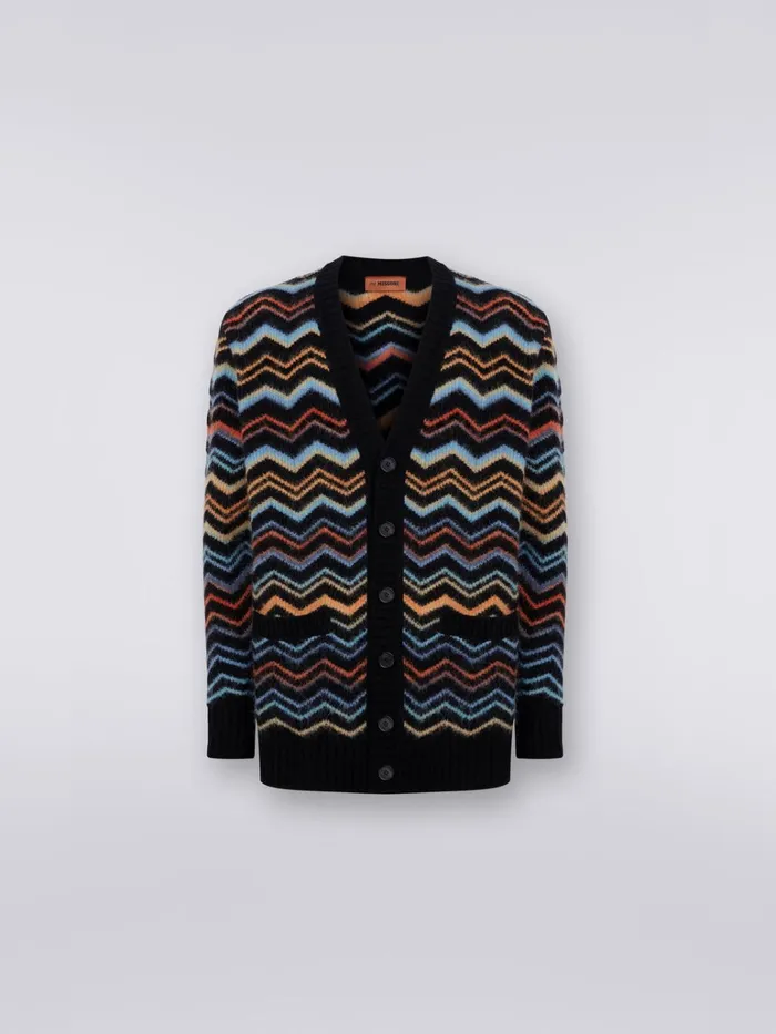 Men Wool Blend Chevron Cardigan Multicoloured Missoni Knitwear
