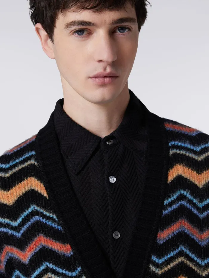 Men Wool Blend Chevron Cardigan Multicoloured Missoni Knitwear Men Wool Blend Chevron Cardigan Multicoloured Missoni Knitwear