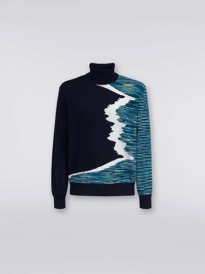 Men Wool HighNeck Jumper With Inlay Details Multicoloured Missoni Knitwear