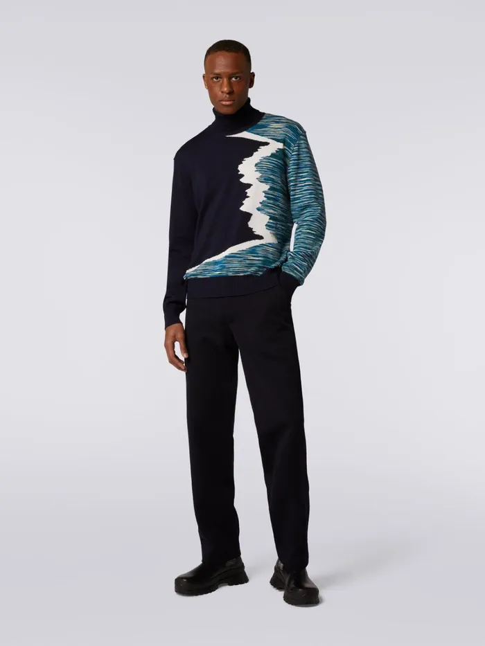 Men Wool HighNeck Jumper With Inlay Details Multicoloured Missoni Knitwear Men Wool HighNeck Jumper With Inlay Details Multicoloured Missoni Knitwear