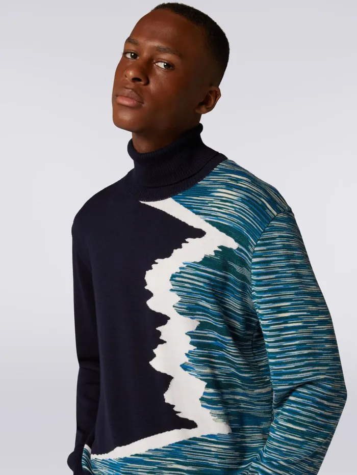 Men Wool HighNeck Jumper With Inlay Details Multicoloured Missoni Knitwear Men Wool HighNeck Jumper With Inlay Details Multicoloured Missoni Knitwear