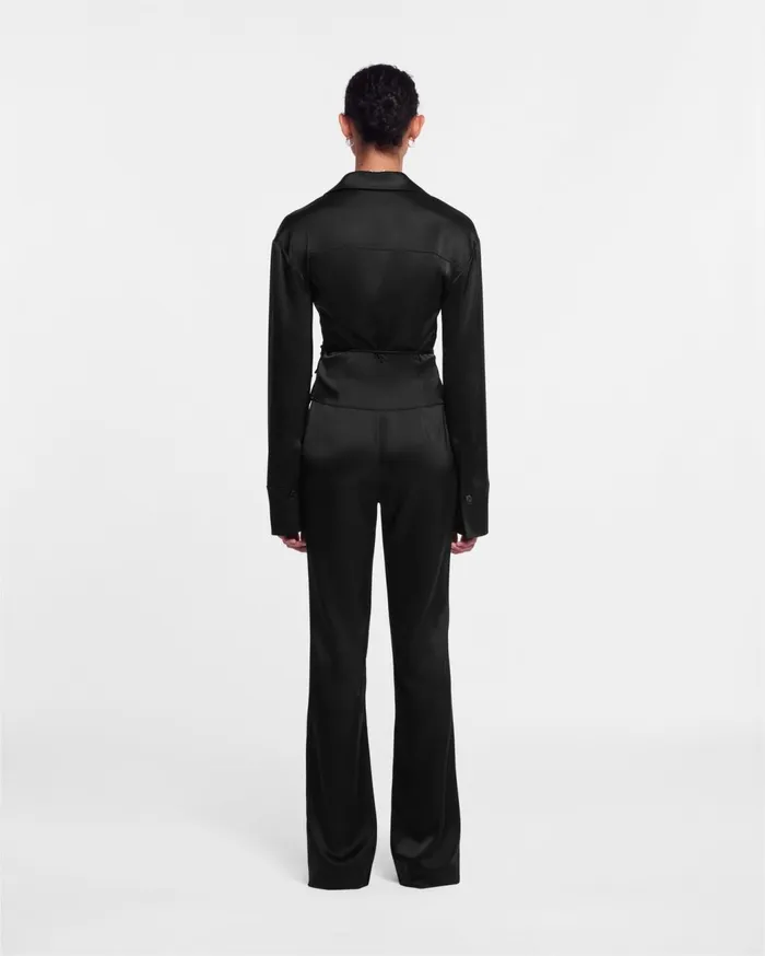 Merano Slip Satin Wrap Shirt Black Women Nanushka Tops