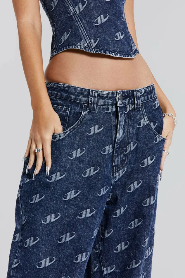 Monogram Baggy Jeans Blue Women Jaded London Jeans