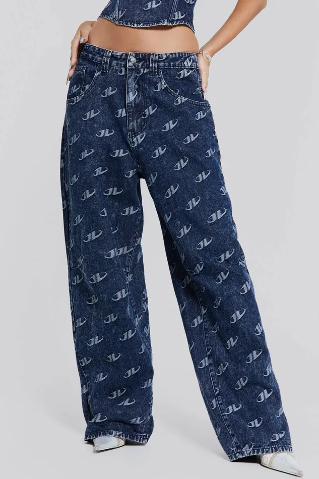 Monogram Baggy Jeans Blue Women Jaded London Jeans