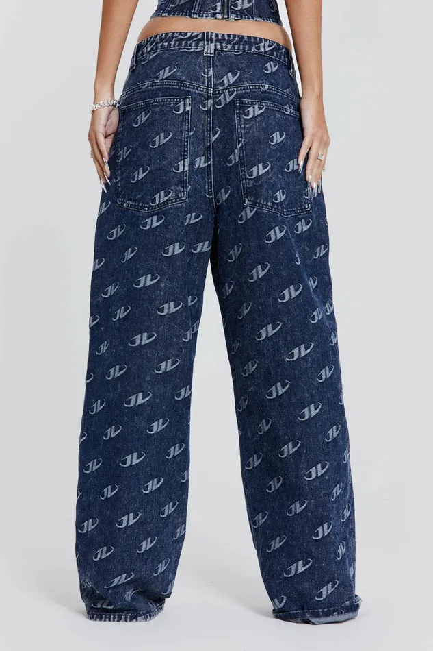 Monogram Baggy Jeans Blue Women Jaded London Jeans