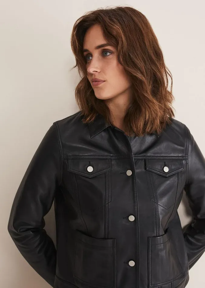 Myrtle Leather Jacket Black Women Phase Eight Jackets