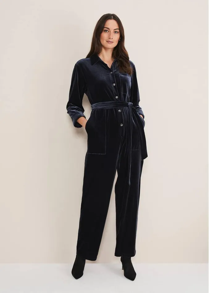 Nala Velvet Jumpsuit Charcoal Women Phase Eight Dresses