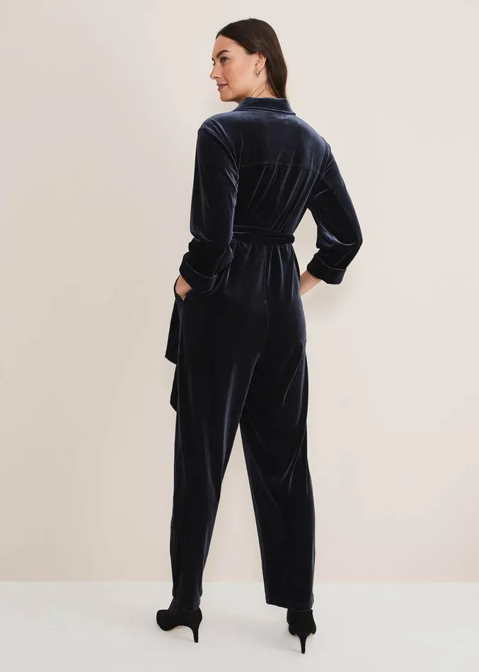 Nala Velvet Jumpsuit Charcoal Women Phase Eight Dresses