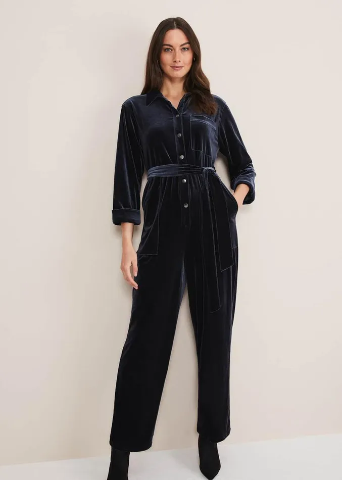 Nala Velvet Jumpsuit Charcoal Women Phase Eight Dresses