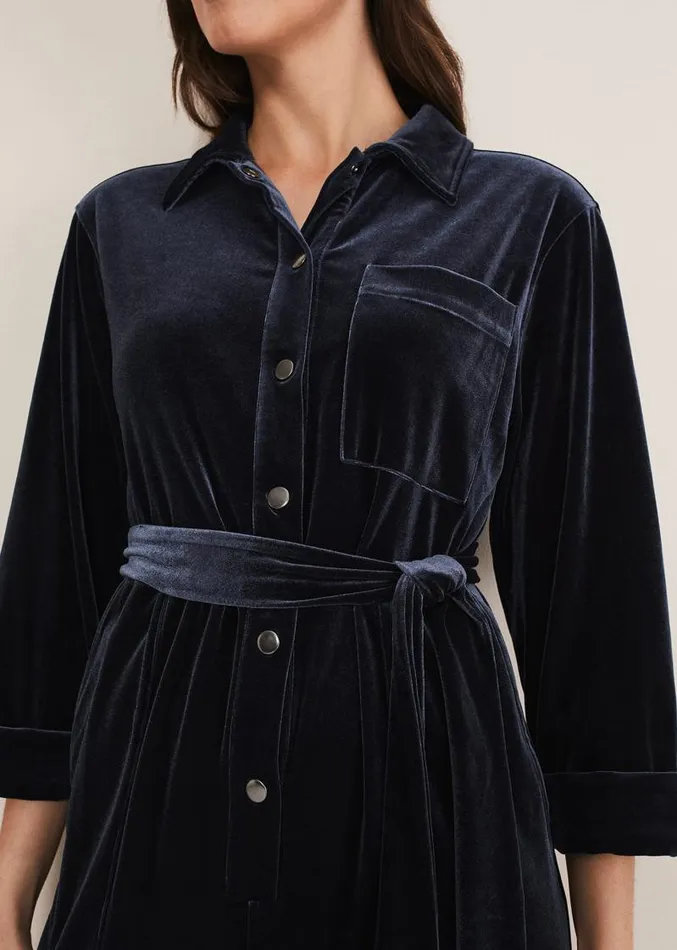Nala Velvet Jumpsuit Charcoal Women Phase Eight Dresses