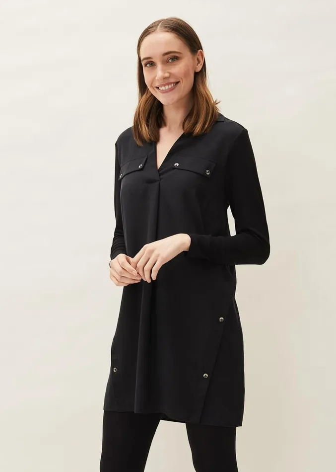 Neave Button Tunic Black Women Phase Eight Shirts and Blouses